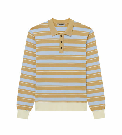 Head Golf Striped Knit Polo Shirt - Khaki/Cream/Blue