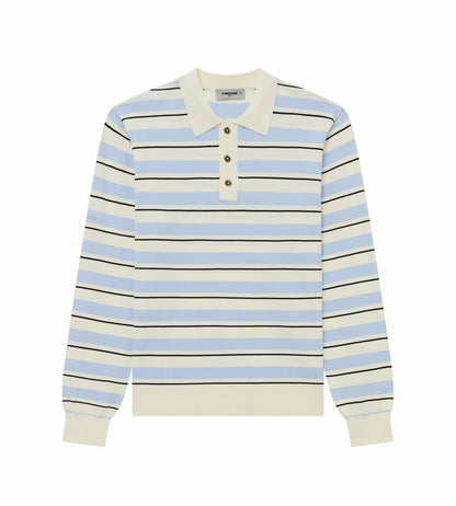 Head Golf Striped Knit Polo Shirt - Cream/Black/Blue