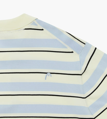 Head Golf Striped Knit Polo Shirt - Cream/Black/Blue