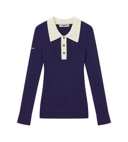Head Golf Long Sleeve Pointelle Knit Polo - Deep Navy