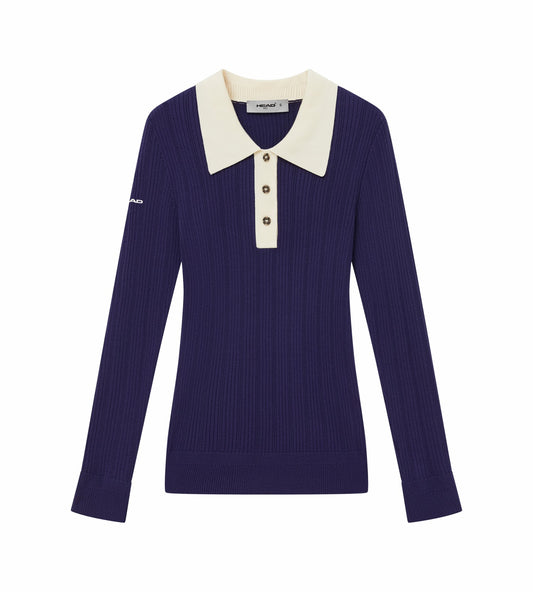 Head Golf Long Sleeve Pointelle Knit Polo - Deep Navy
