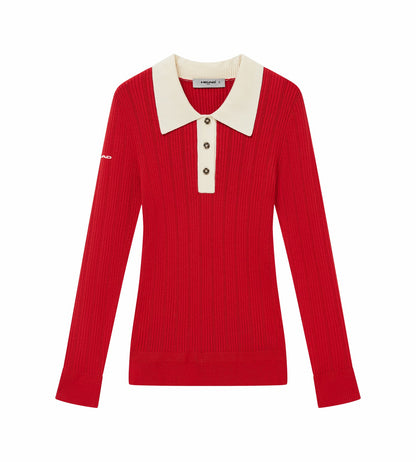 Head Golf Long Sleeve Pointelle Knit Polo - SAVVY RED