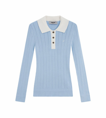Head Golf Womens Long Sleeve Pointelle Knit Polo - Blue