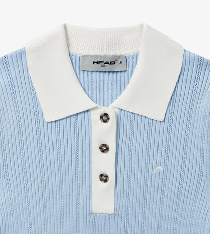 Head Golf Womens Long Sleeve Pointelle Knit Polo - Blue