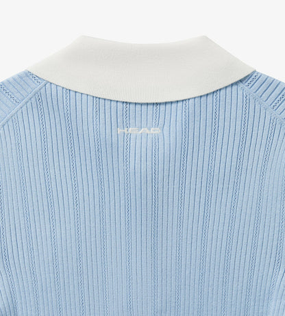 Head Golf Womens Long Sleeve Pointelle Knit Polo - Blue