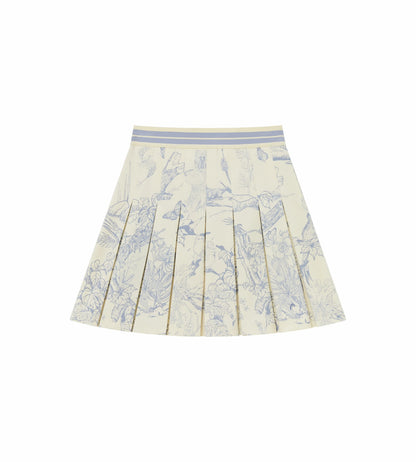 Head Golf Box Pleat Skirt - Cream/Blue/Forest
