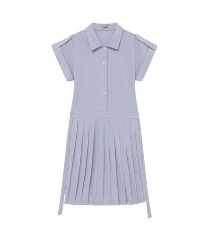Head Golf Dolman Sleeve Pleated Dress - CREAM/DUSTY BLUE