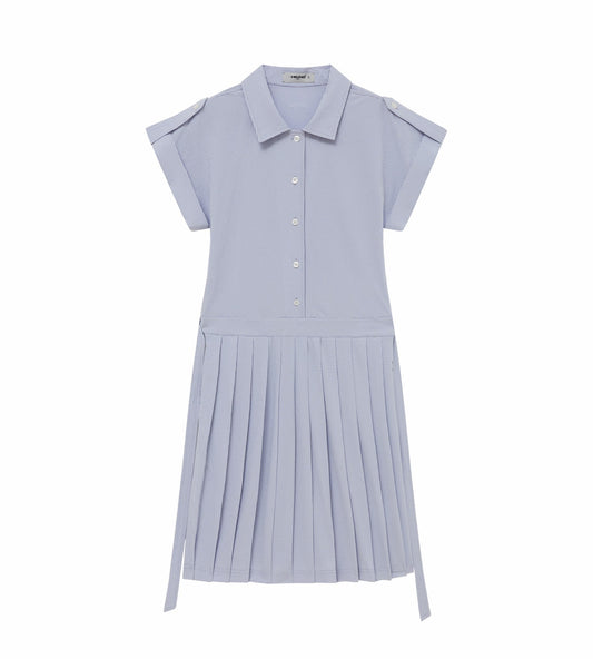 Head Golf Dolman Sleeve Pleated Dress - CREAM/DUSTY BLUE
