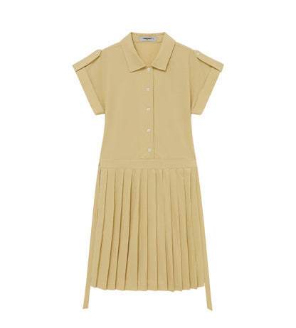 Head Golf Dolman Sleeve Pleated Dress - CREAM/KHAKI
