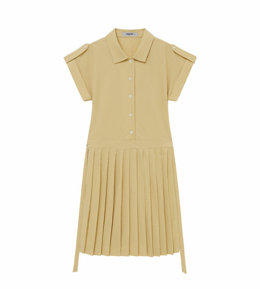 Head Golf Dolman Sleeve Pleated Dress - CREAM/KHAKI