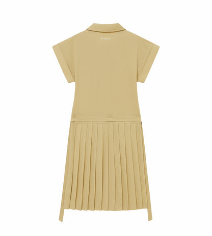 Head Golf Dolman Sleeve Pleated Dress - CREAM/KHAKI