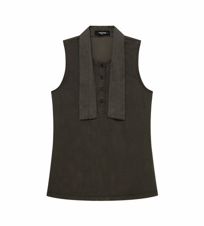 Head Golf Womens Tie Collar Top - BROWN/MESH