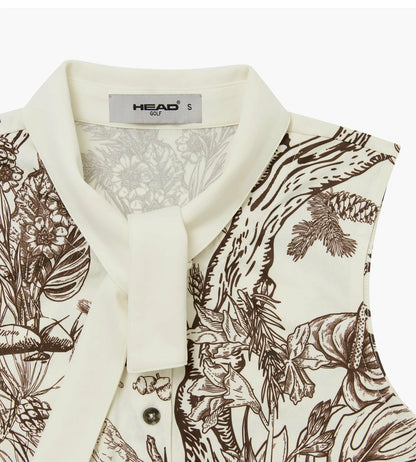 Head Golf Womens Tie Collar Top - Brown-Botanical