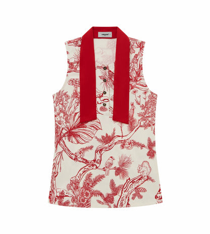 Head Golf Womens Tie Collar Top - Red-Botanical