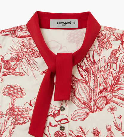 Head Golf Womens Tie Collar Top - Red-Botanical