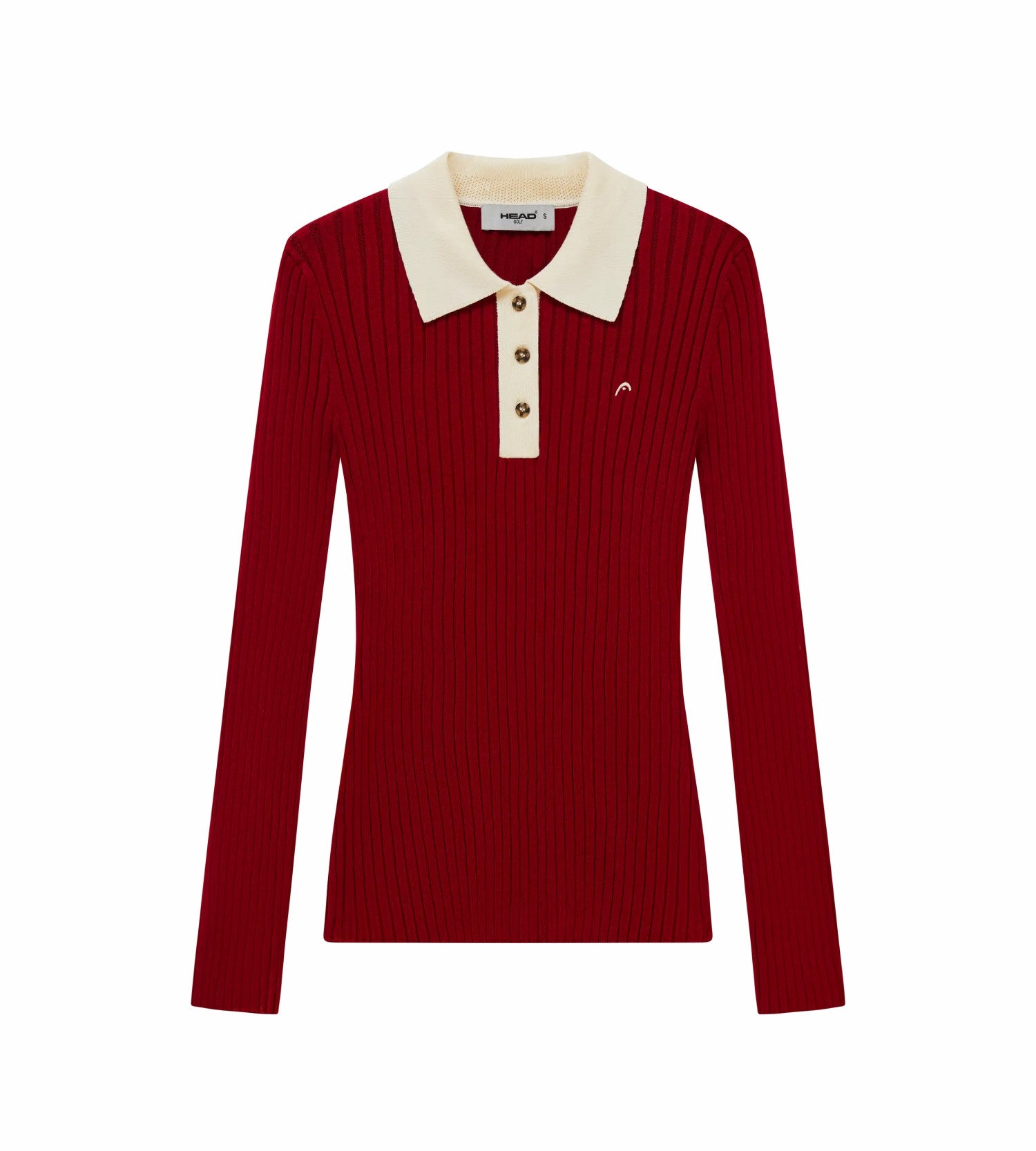 Head Golf Womens Pointelle Rib Long Sleeve Knit Polo - Red-Cactus