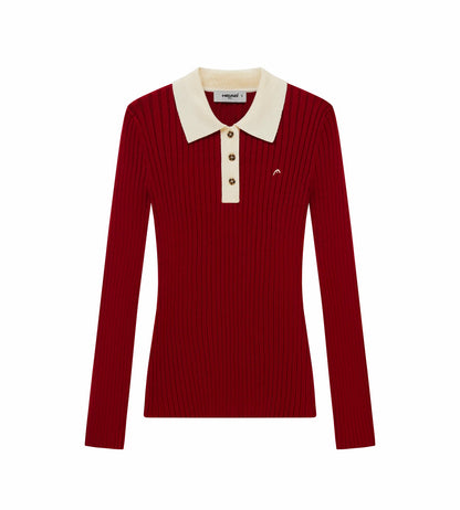 Head Golf Womens Pointelle Rib Long Sleeve Knit Polo - Red-Cactus