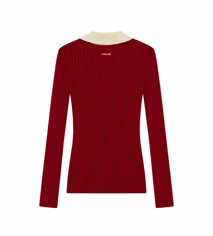 Head Golf Womens Pointelle Rib Long Sleeve Knit Polo - Red-Cactus
