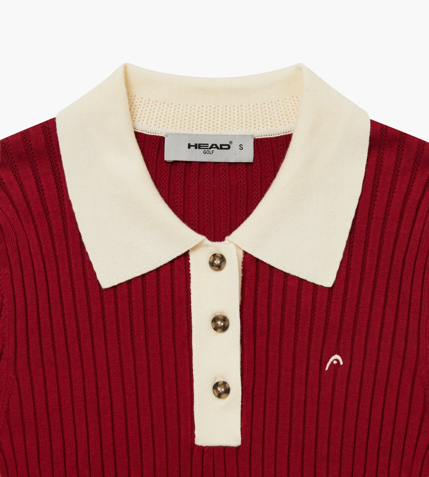 Head Golf Womens Pointelle Rib Long Sleeve Knit Polo - Red-Cactus