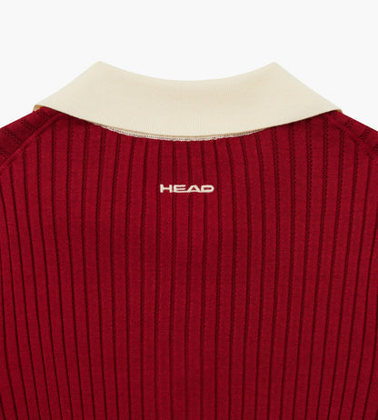 Head Golf Womens Pointelle Rib Long Sleeve Knit Polo - Red-Cactus