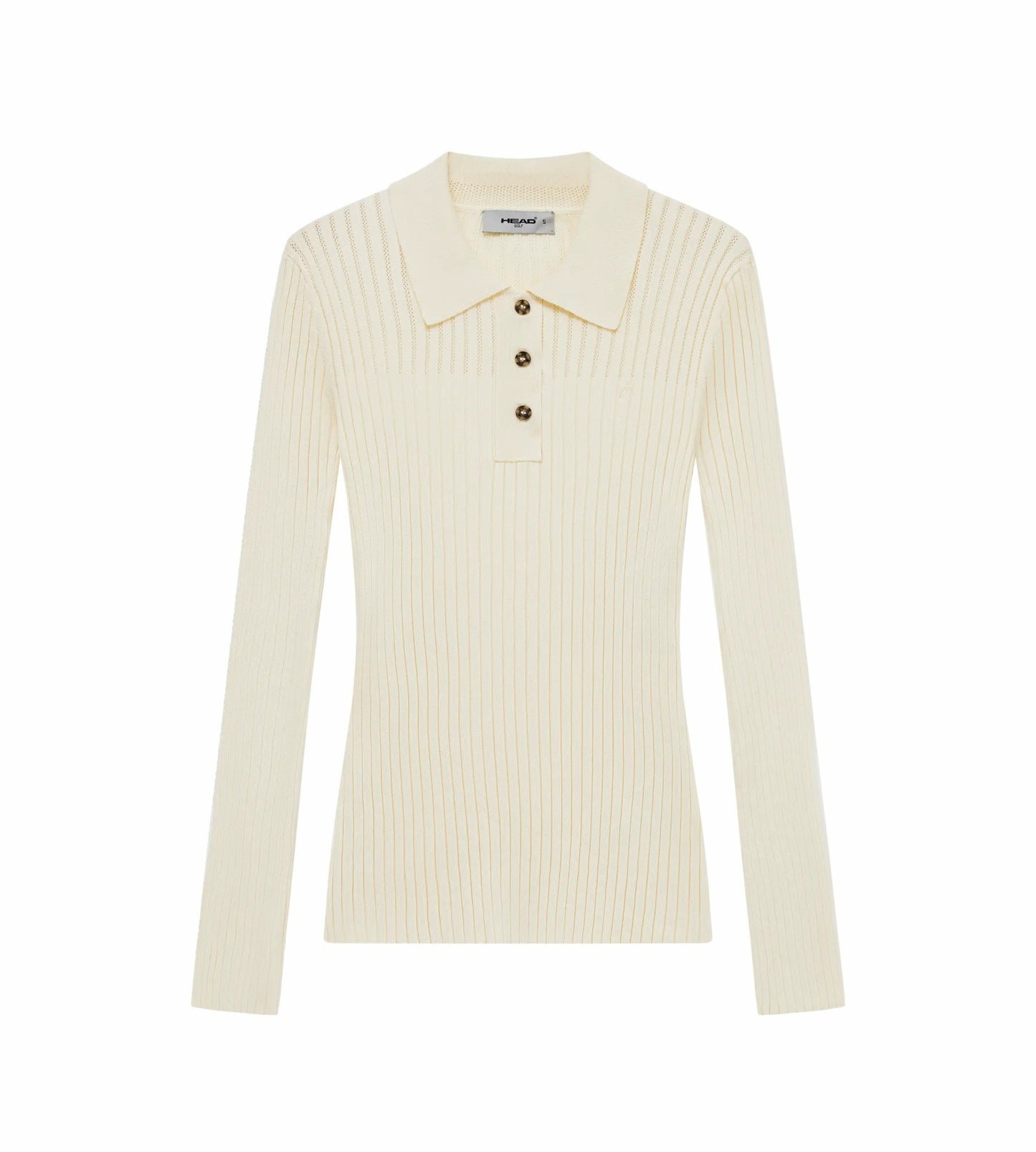 Head Golf Womens Pointelle Rib Long Sleeve Knit Polo - Cream