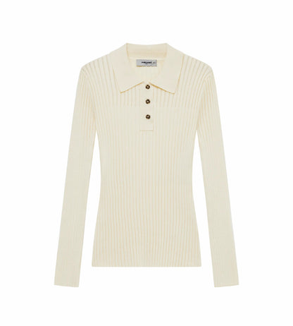 Head Golf Womens Pointelle Rib Long Sleeve Knit Polo - Cream