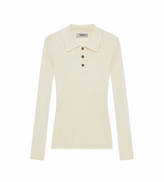 Head Golf Womens Pointelle Rib Long Sleeve Knit Polo - Cream