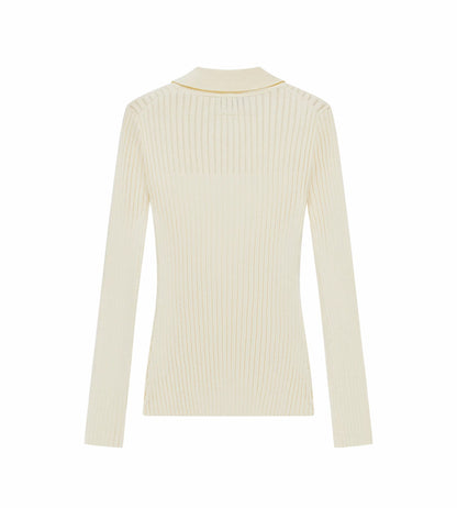 Head Golf Womens Pointelle Rib Long Sleeve Knit Polo - Cream