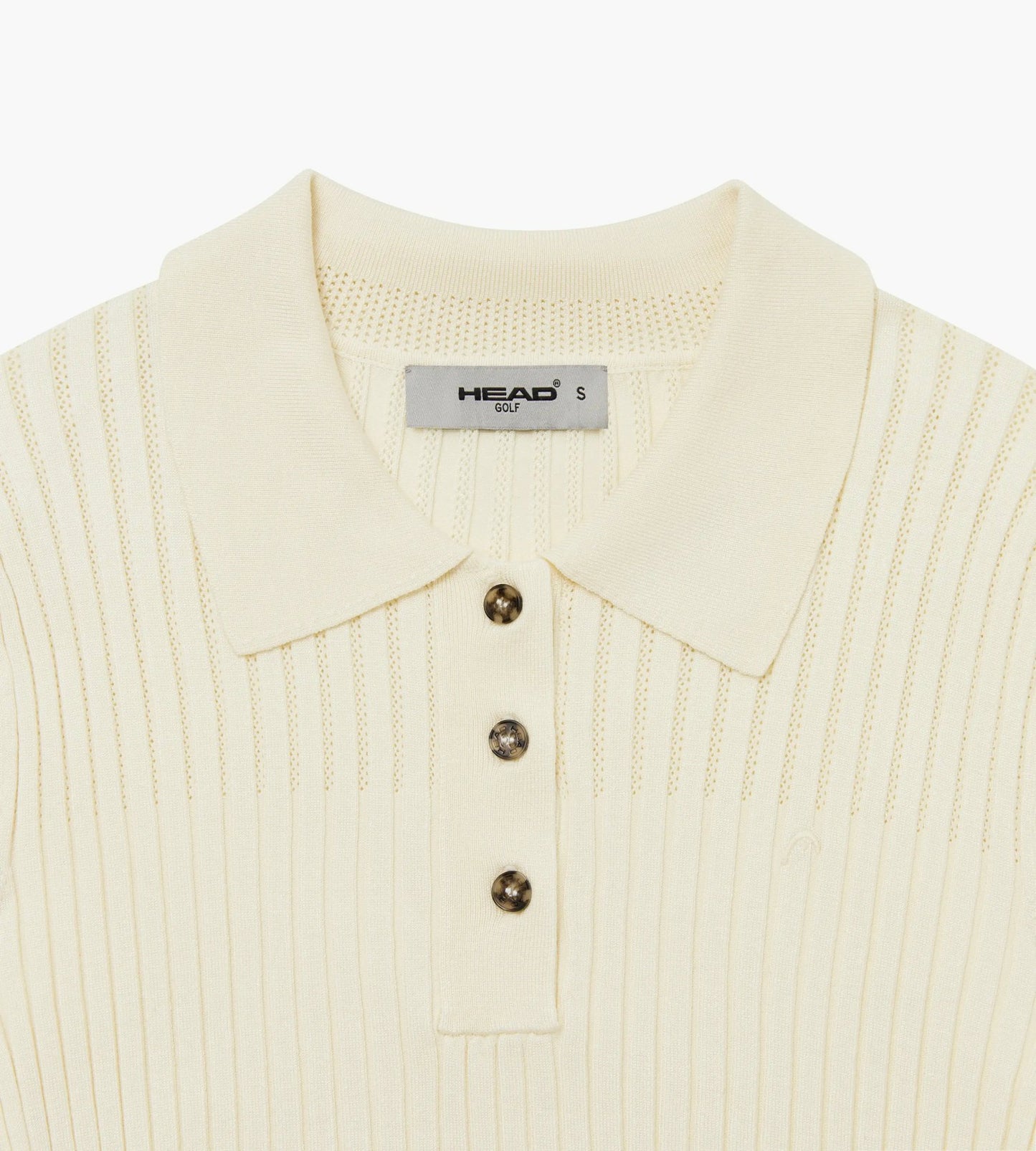 Head Golf Womens Pointelle Rib Long Sleeve Knit Polo - Cream