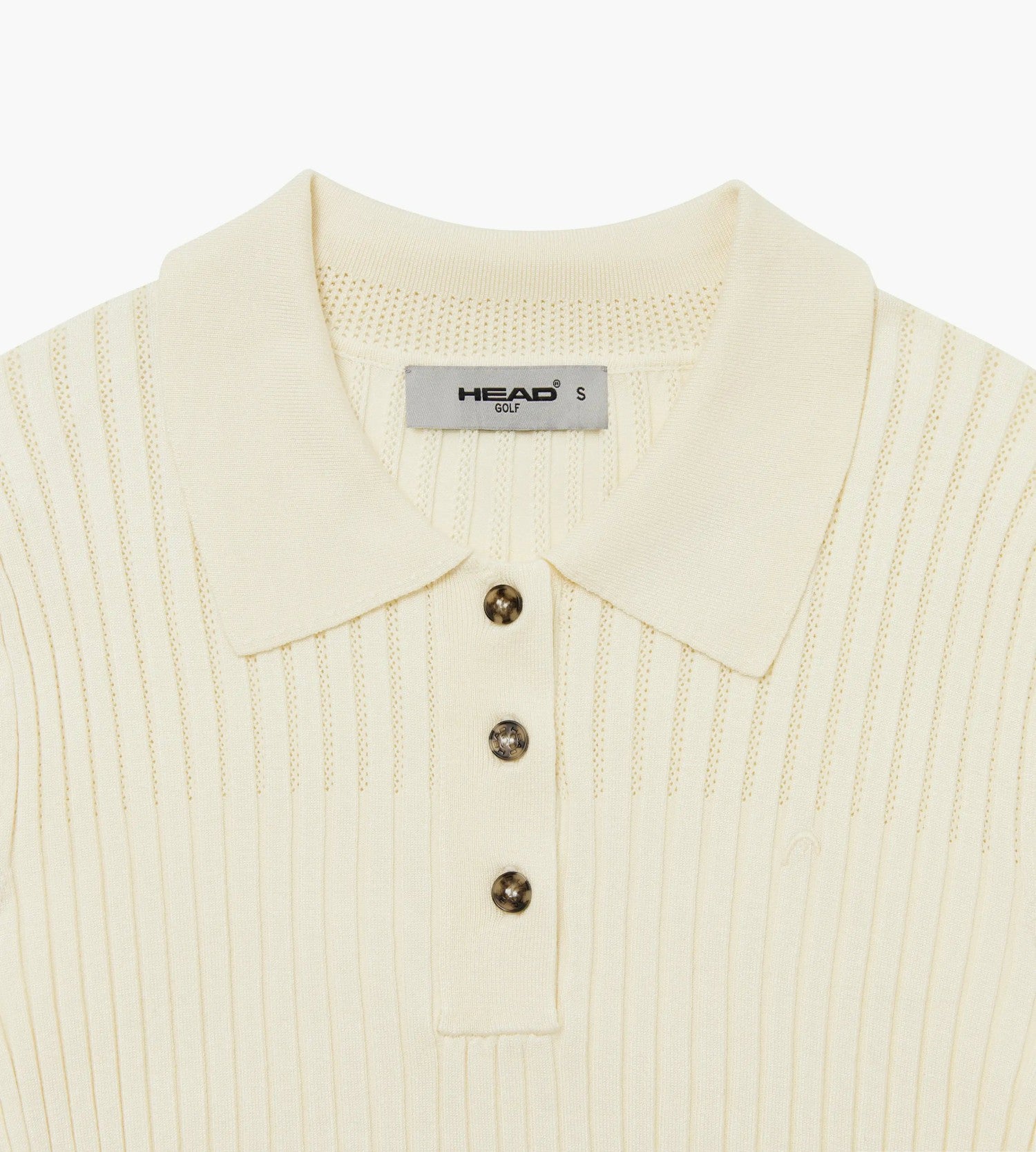 Head Golf Womens Pointelle Rib Long Sleeve Knit Polo - Cream