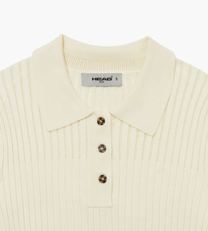 Head Golf Womens Pointelle Rib Long Sleeve Knit Polo - Cream
