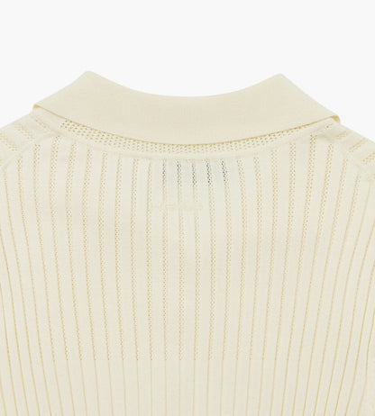 Head Golf Womens Pointelle Rib Long Sleeve Knit Polo - Cream