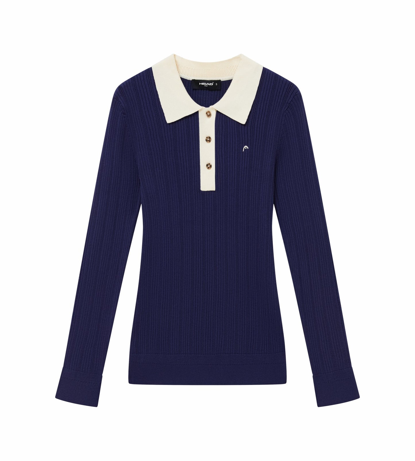 Head Golf Womens Long Sleeve Pointelle Knit Polo - Navy