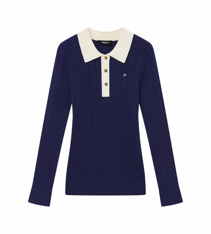 Head Golf Womens Long Sleeve Pointelle Knit Polo - Navy
