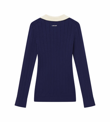 Head Golf Womens Long Sleeve Pointelle Knit Polo - Navy