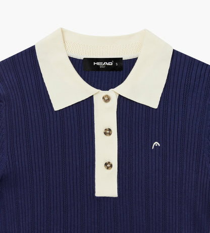 Head Golf Womens Long Sleeve Pointelle Knit Polo - Navy