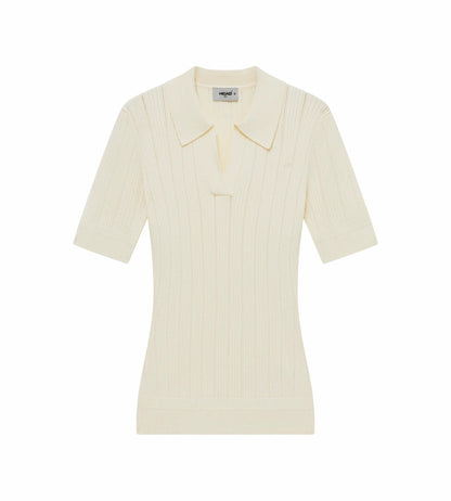 Head Golf Womens V Neck Pointelle Knit Polo - Cream