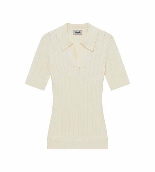 Head Golf Womens V Neck Pointelle Knit Polo - Cream