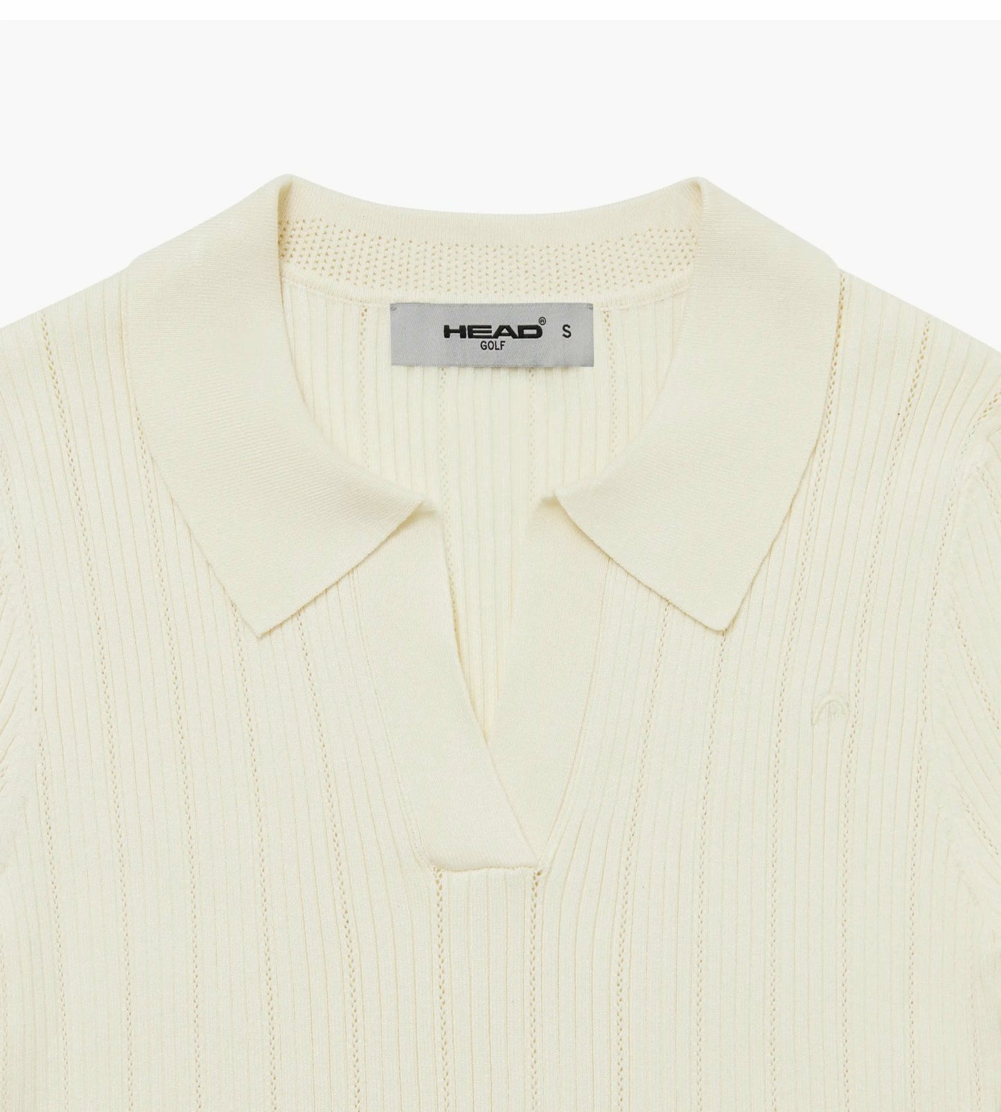 Head Golf Womens V Neck Pointelle Knit Polo - Cream