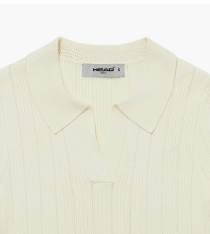 Head Golf Womens V Neck Pointelle Knit Polo - Cream