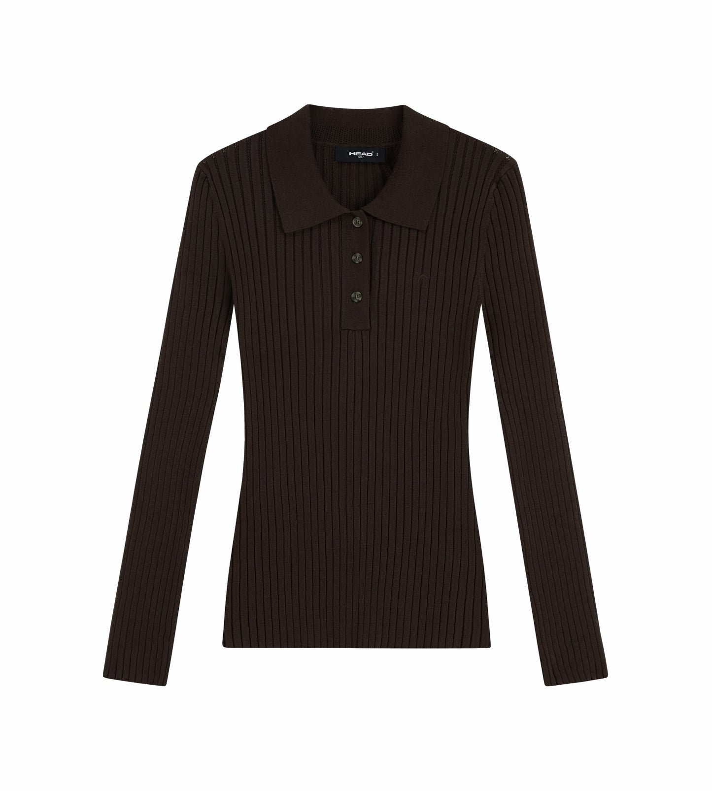 Head Golf Pointelle Rib Long Sleeve Knit Polo - Brown