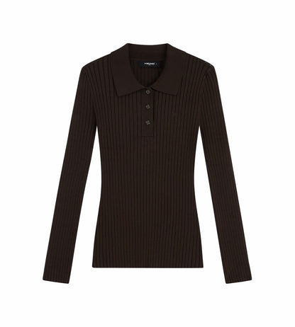 Head Golf Pointelle Rib Long Sleeve Knit Polo - Brown
