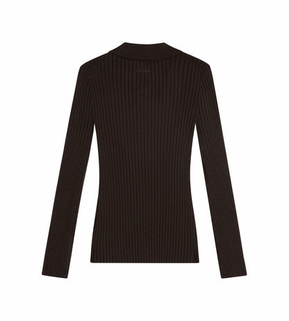 Head Golf Pointelle Rib Long Sleeve Knit Polo - Brown