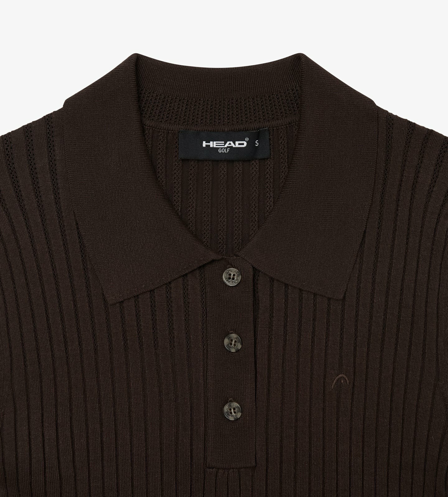 Head Golf Pointelle Rib Long Sleeve Knit Polo - Brown