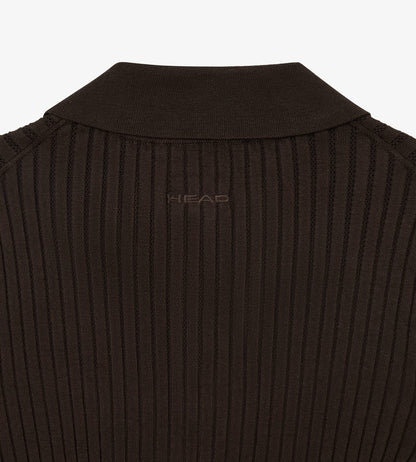 Head Golf Pointelle Rib Long Sleeve Knit Polo - Brown
