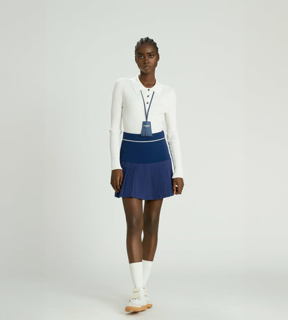 Head Golf Pointelle Rib Long Sleeve Knit Polo - White