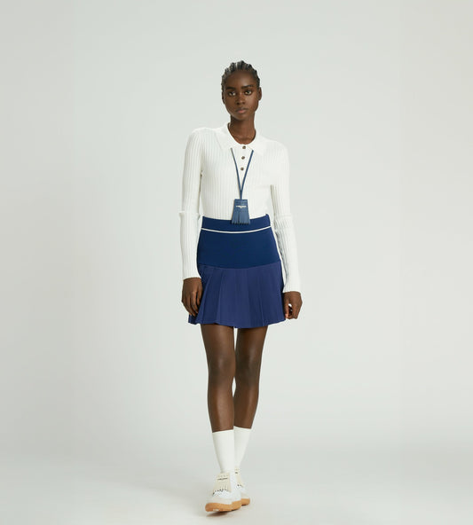 Head Golf Pointelle Rib Long Sleeve Knit Polo - White