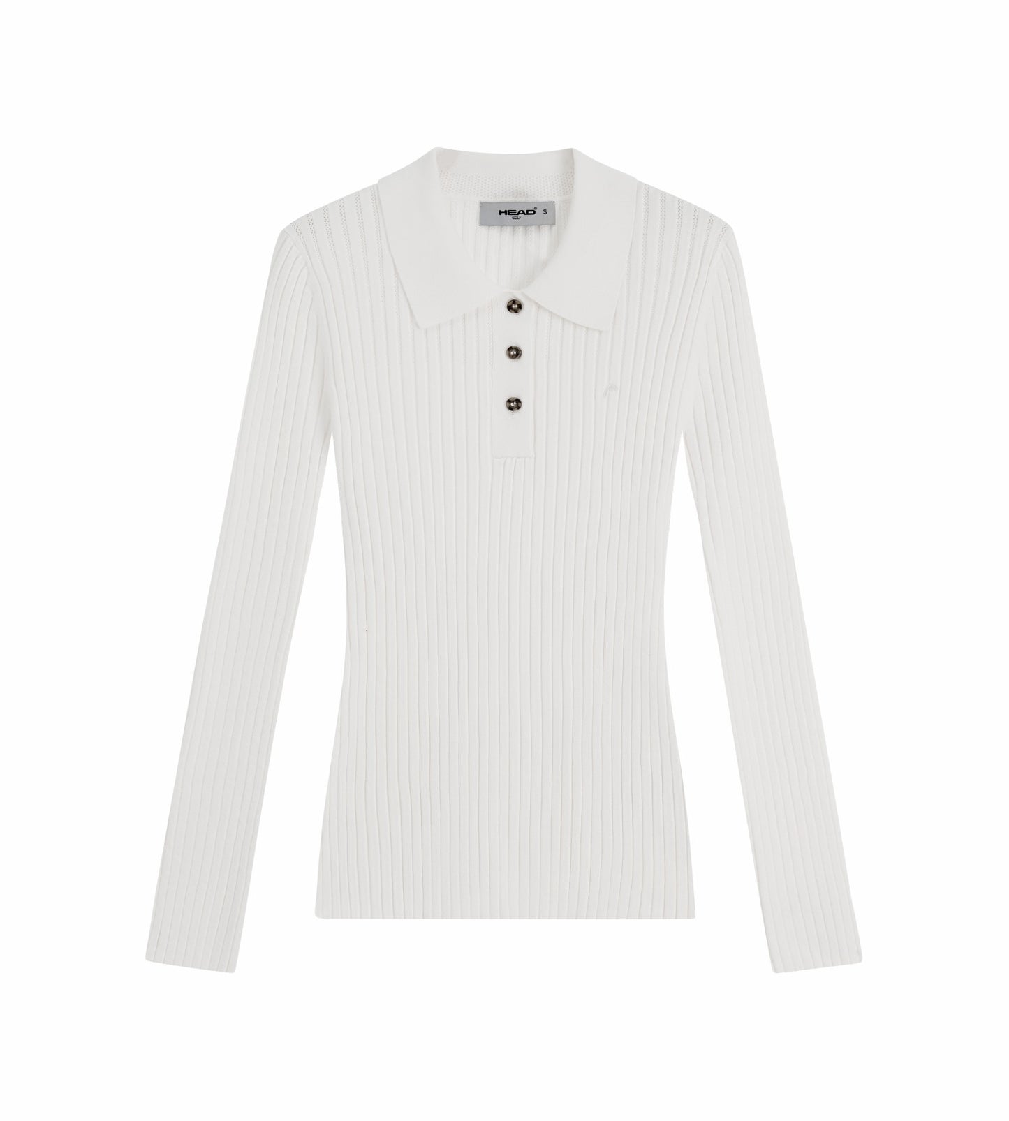 Head Golf Pointelle Rib Long Sleeve Knit Polo - White