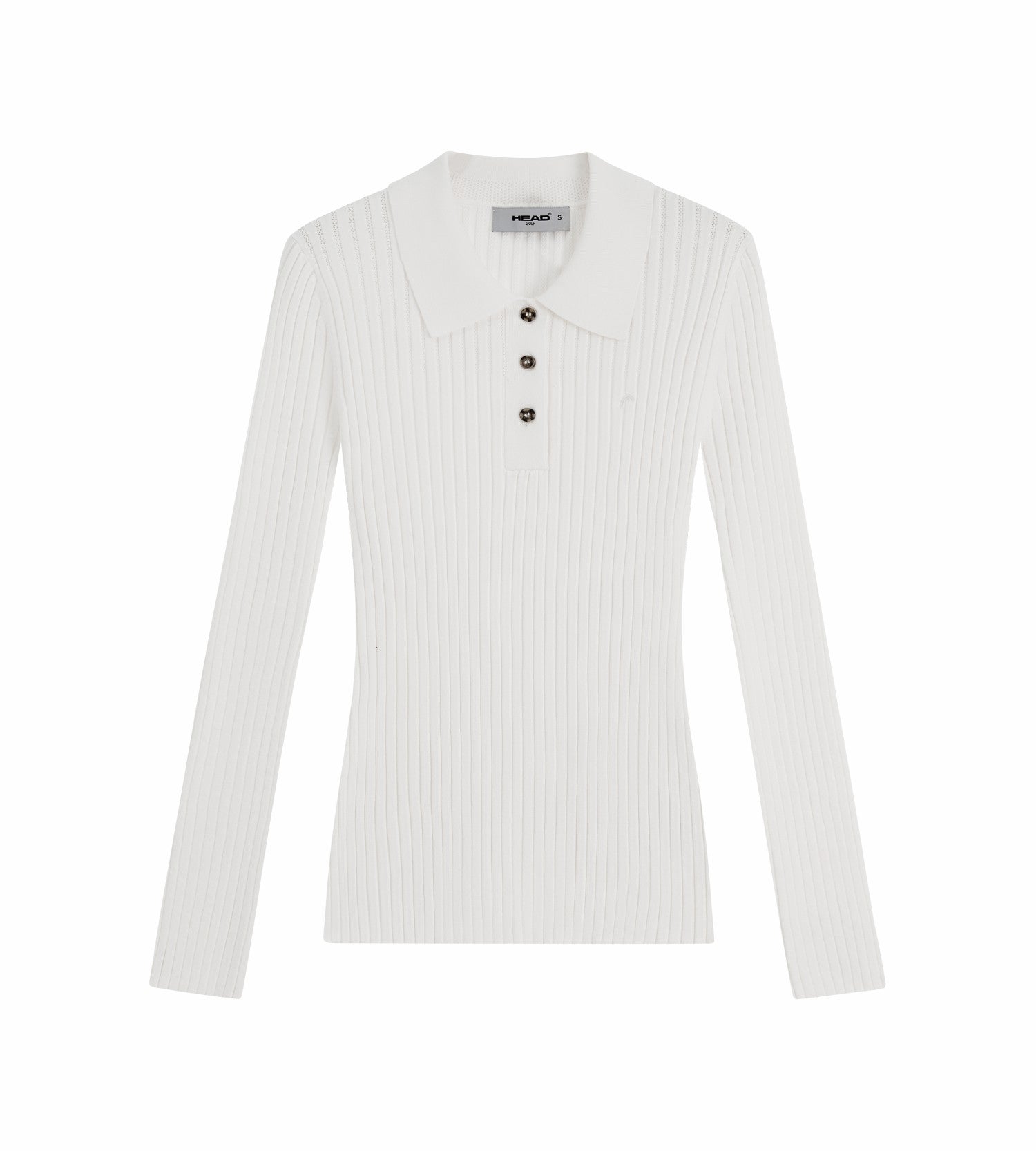 Head Golf Pointelle Rib Long Sleeve Knit Polo - White