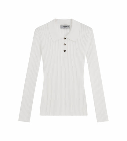 Head Golf Pointelle Rib Long Sleeve Knit Polo - White